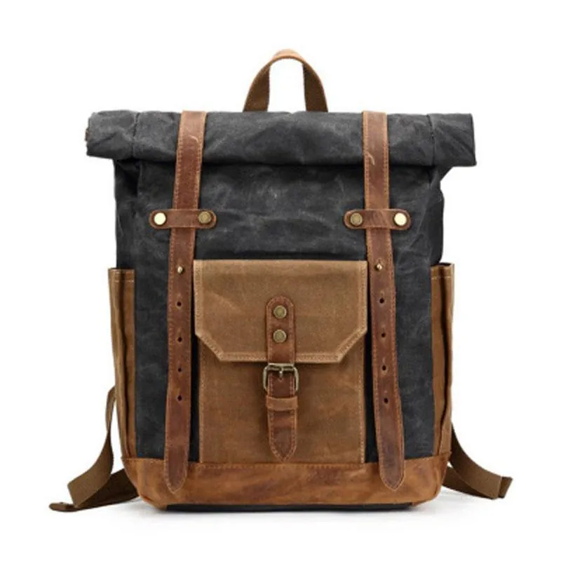Waxed Canvas Leather Mens Travel Backpacks Canvas Backpack Canvas School Backpack for Men