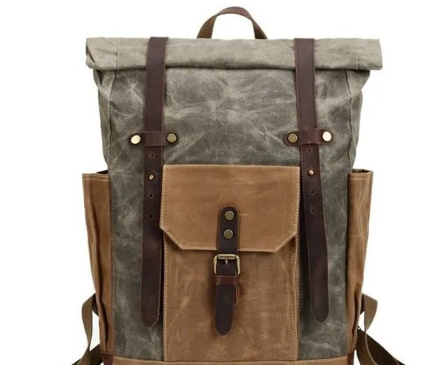 Waxed Canvas Leather Mens Travel Backpacks Canvas Backpack Canvas School Backpack for Men