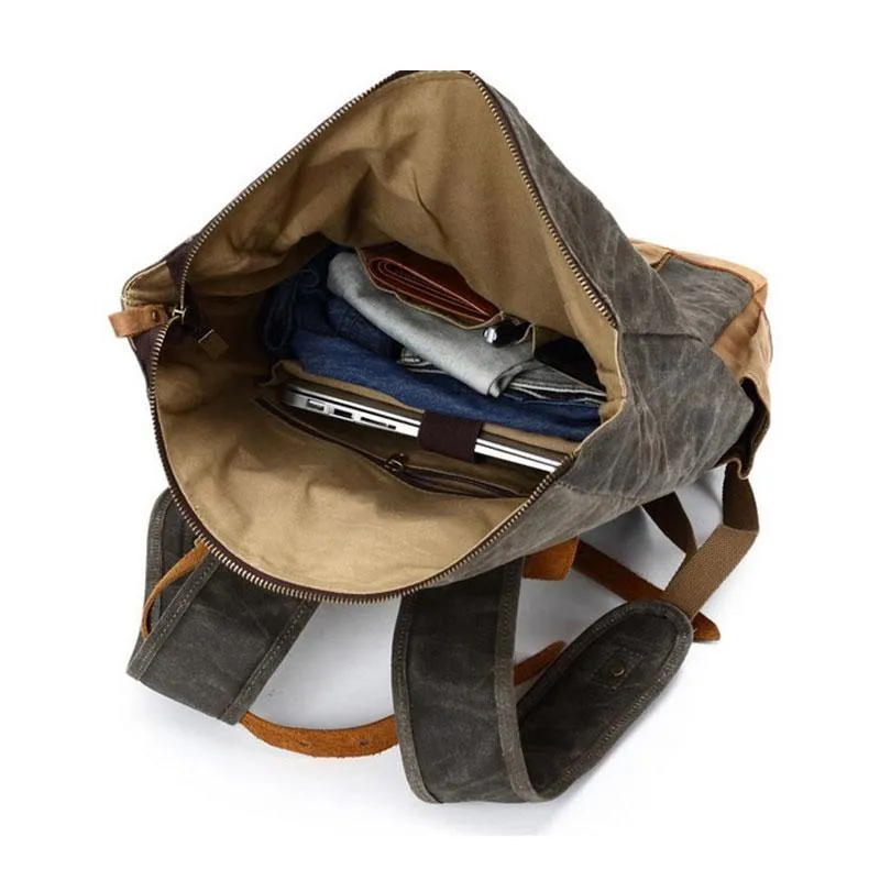 Waxed Canvas Leather Mens Travel Backpacks Canvas Backpack Canvas School Backpack for Men