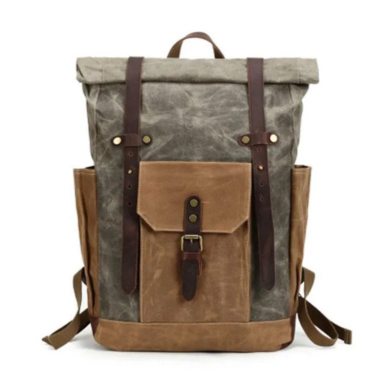 Waxed Canvas Leather Mens Travel Backpacks Canvas Backpack Canvas School Backpack for Men