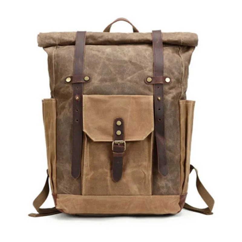 Waxed Canvas Leather Mens Travel Backpacks Canvas Backpack Canvas School Backpack for Men