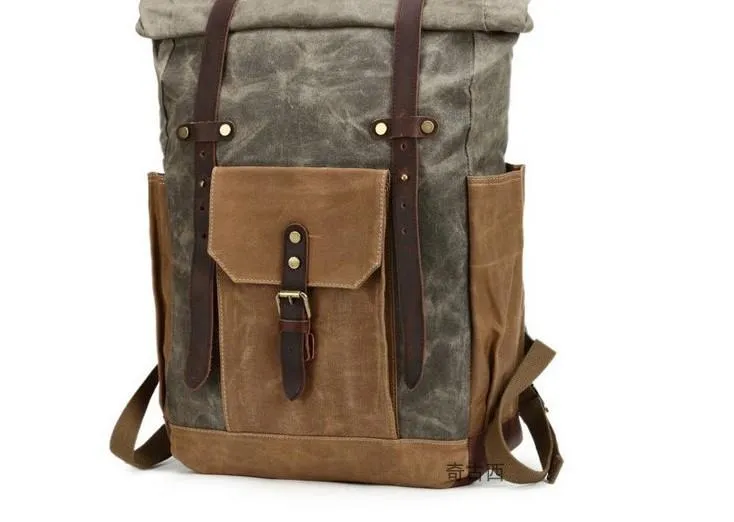 Waxed Canvas Leather Mens Travel Backpacks Canvas Backpack Canvas School Backpack for Men
