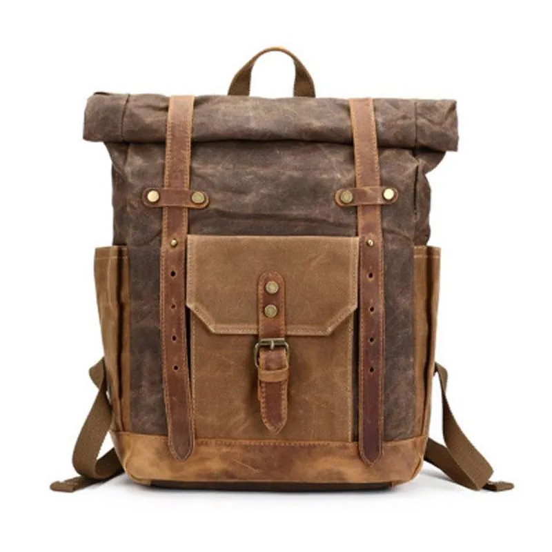 Waxed Canvas Leather Mens Travel Backpacks Canvas Backpack Canvas School Backpack for Men