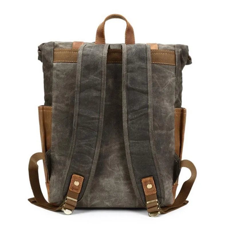 Waxed Canvas Leather Mens Travel Backpacks Canvas Backpack Canvas School Backpack for Men