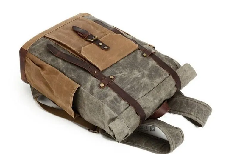 Waxed Canvas Leather Mens Travel Backpacks Canvas Backpack Canvas School Backpack for Men