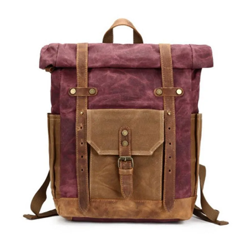 Waxed Canvas Leather Mens Travel Backpacks Canvas Backpack Canvas School Backpack for Men