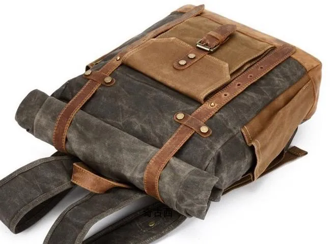 Waxed Canvas Leather Mens Travel Backpacks Canvas Backpack Canvas School Backpack for Men