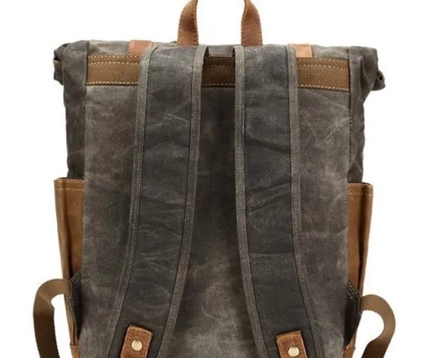Waxed Canvas Leather Mens Travel Backpacks Canvas Backpack Canvas School Backpack for Men