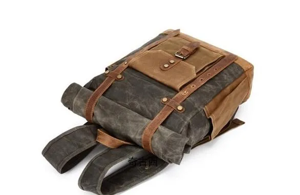Waxed Canvas Leather Mens Travel Backpacks Canvas Backpack Canvas School Backpack for Men