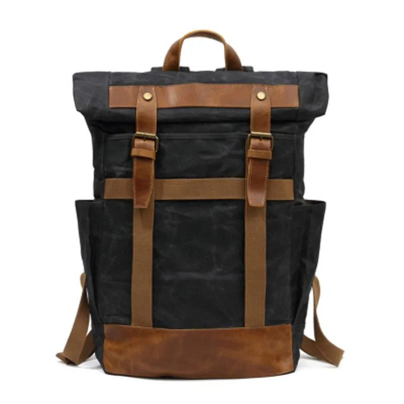 Waxed Canvas Mens Travel Backpack Canvas School Backpack Laptop Backpack for Men