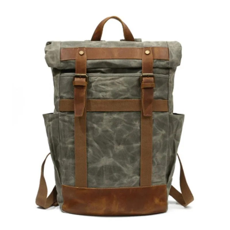 Waxed Canvas Mens Travel Backpack Canvas School Backpack Laptop Backpack for Men