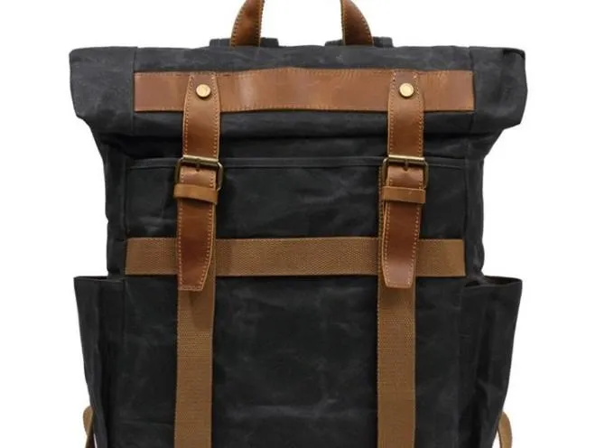 Waxed Canvas Mens Travel Backpack Canvas School Backpack Laptop Backpack for Men