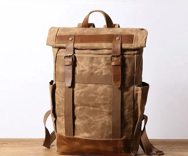 Waxed Canvas Mens Travel Backpack Canvas School Backpack Laptop Backpack for Men