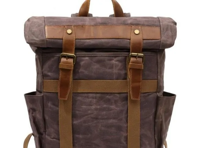 Waxed Canvas Mens Travel Backpack Canvas School Backpack Laptop Backpack for Men