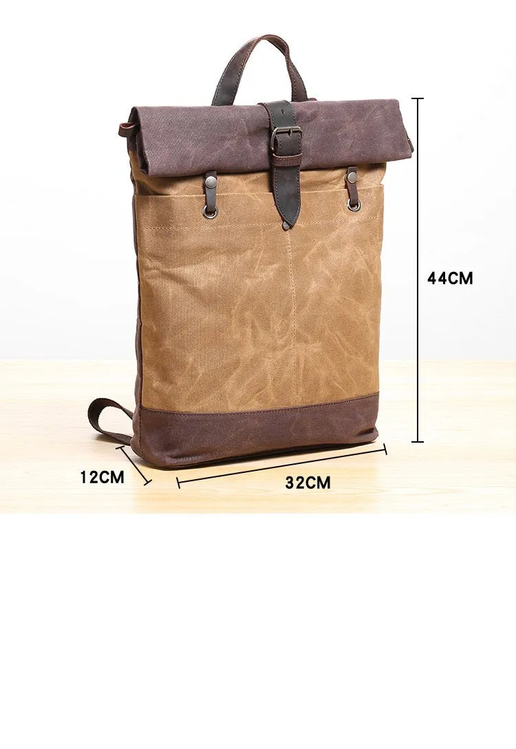 Waxed Canvas Mens Womens 14'' Travel Backpack Roll Up Backpack School Backpack for Men