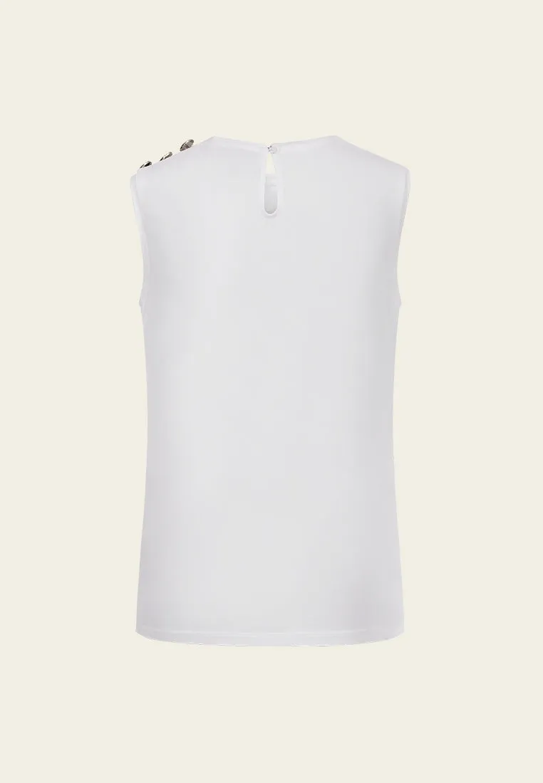 White Tank Top with Gold Buttons
