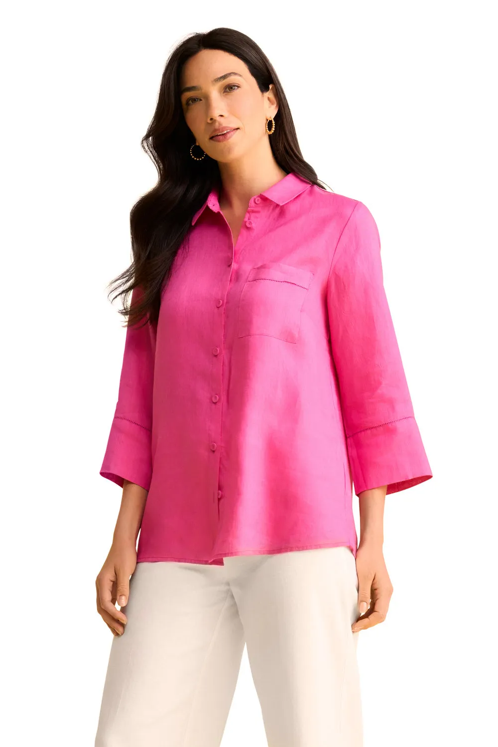 Wide Cuff Linen Shirt - Bright Rose