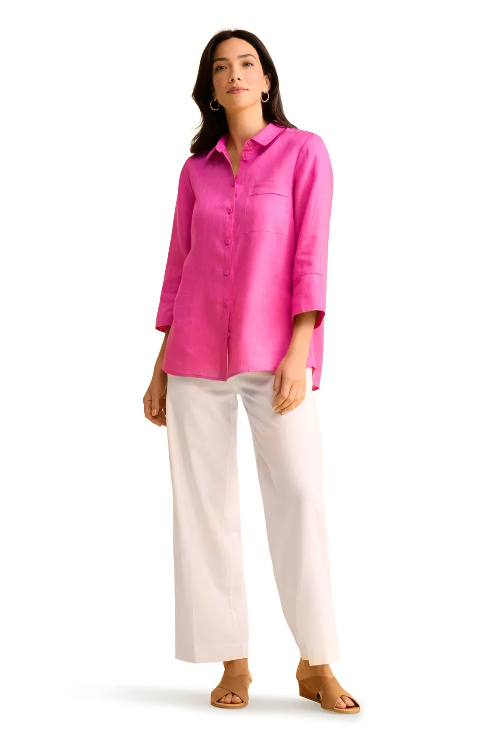 Wide Cuff Linen Shirt - Bright Rose
