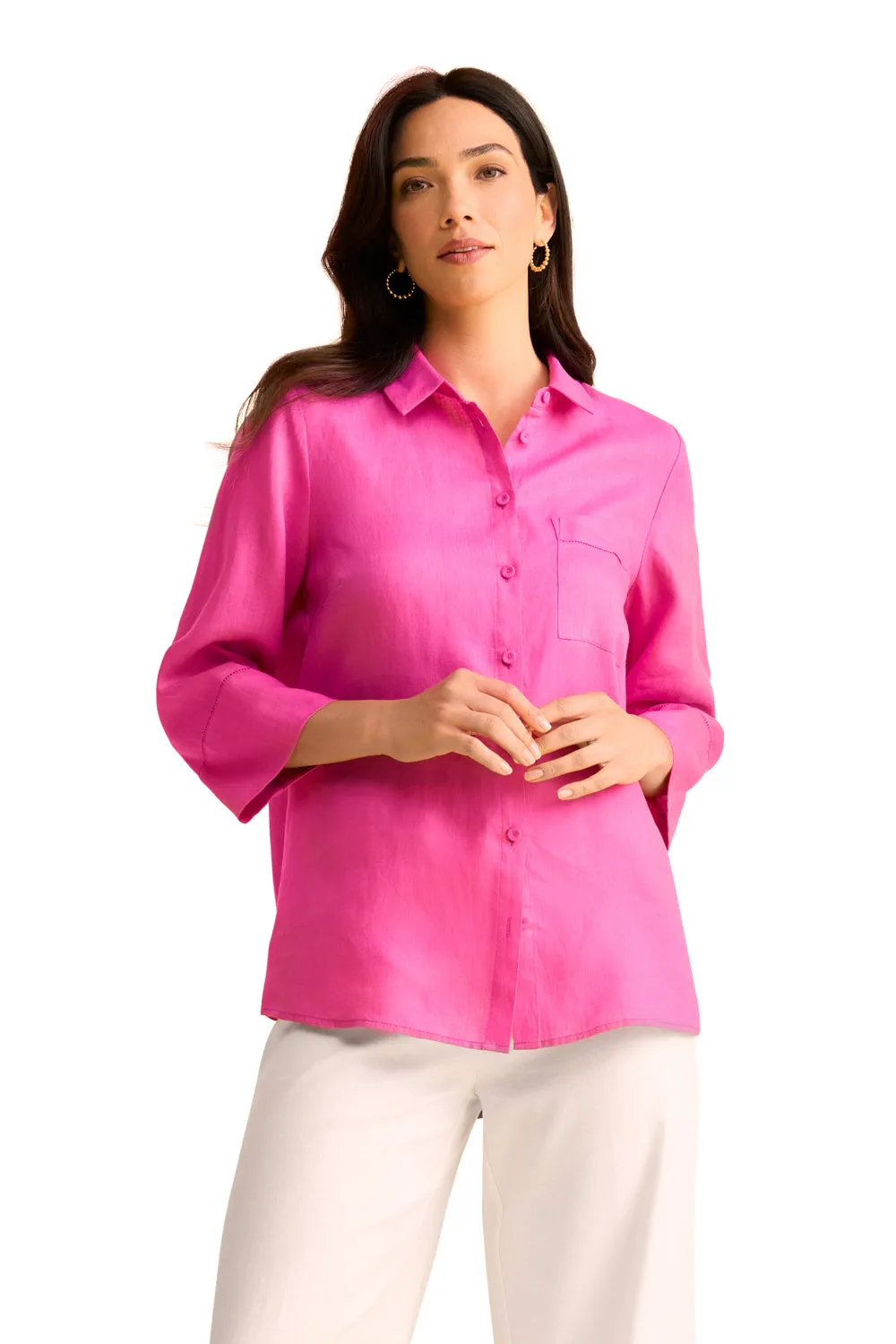 Wide Cuff Linen Shirt - Bright Rose
