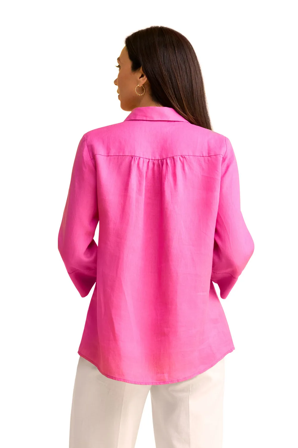 Wide Cuff Linen Shirt - Bright Rose