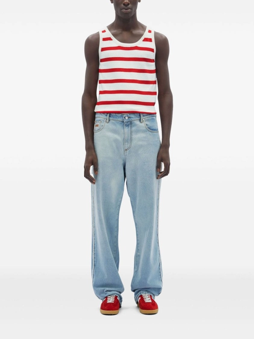 Wide-Leg Washed Denim Jeans