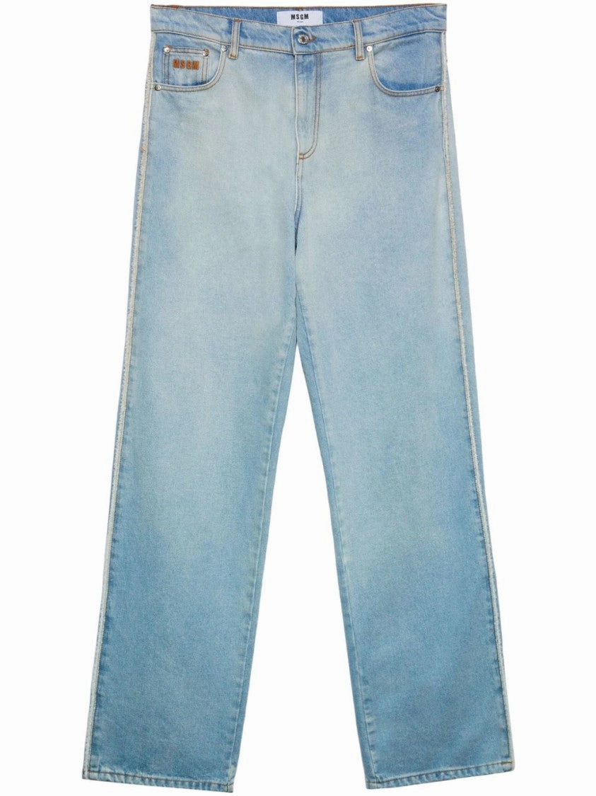 Wide-Leg Washed Denim Jeans