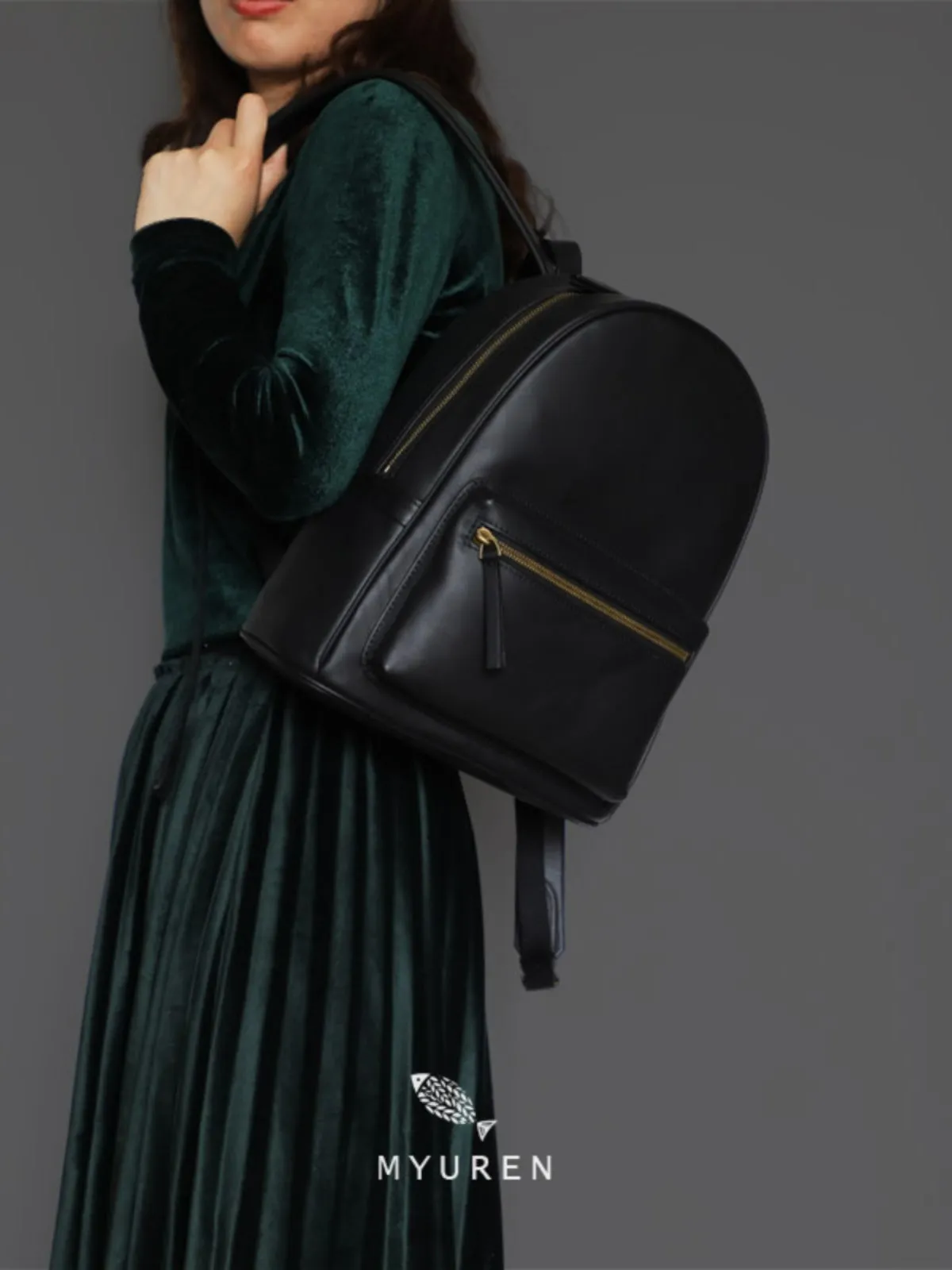 Womens Black Leather Backpack Minimalist Satchel Backpack Purse for Ladies