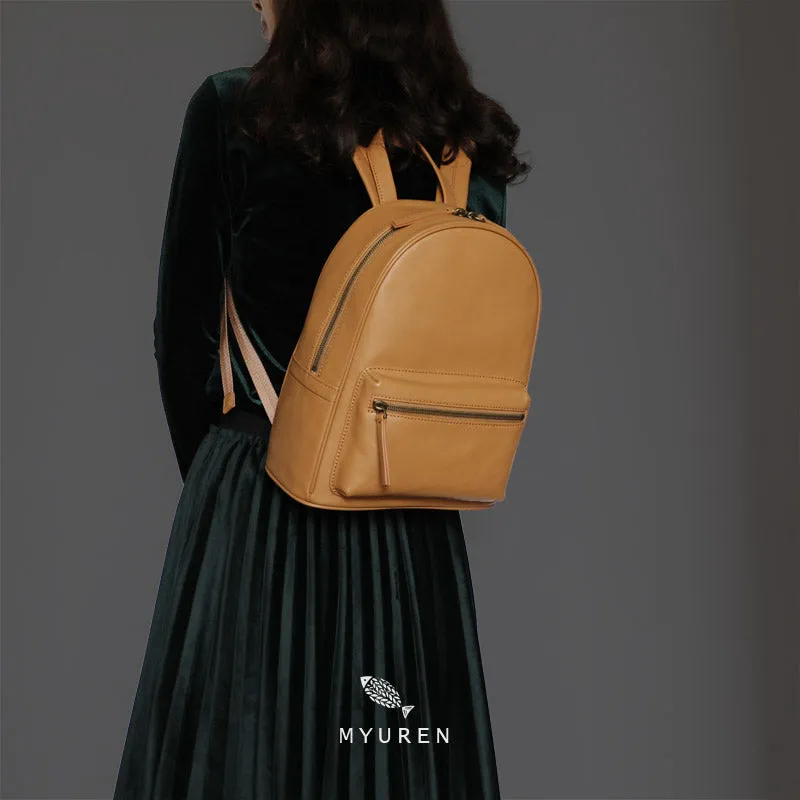 Womens Black Leather Backpack Minimalist Satchel Backpack Purse for Ladies