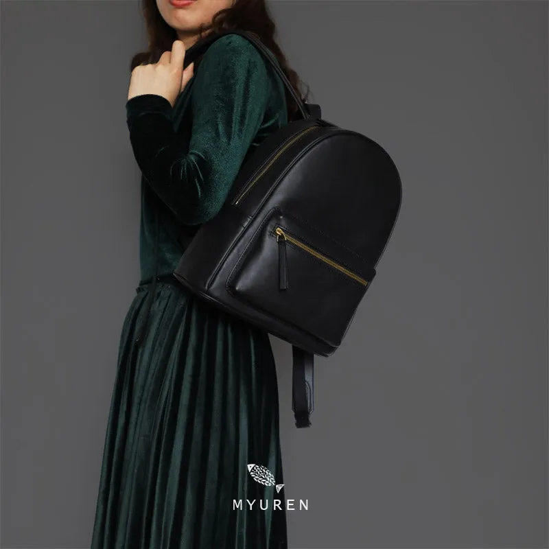 Womens Black Leather Backpack Minimalist Satchel Backpack Purse for Ladies