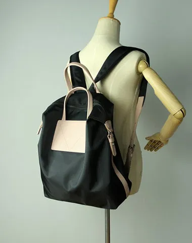 Womens Black Nylon Backpack Purse Best Satchel Backpack Nylon Leather School Rucksack for Ladies