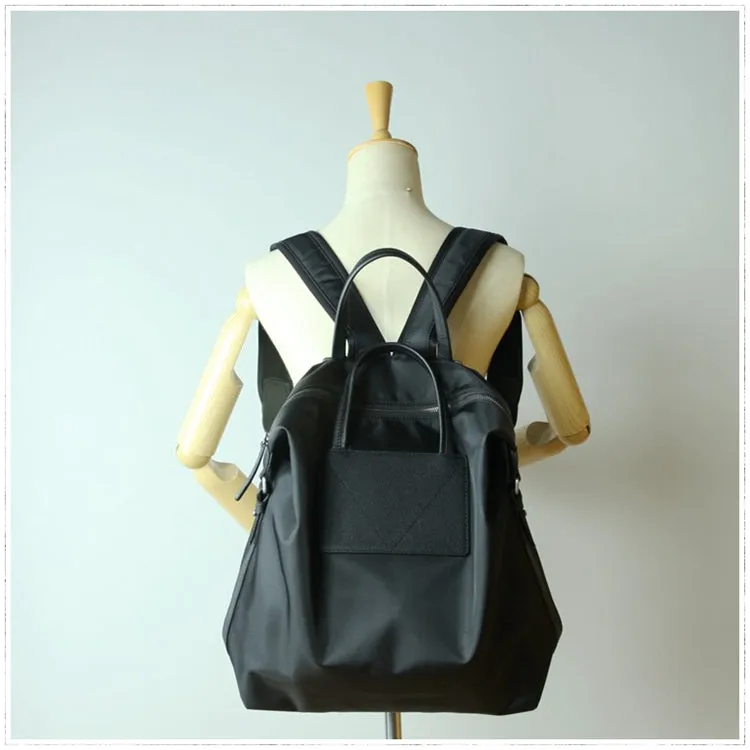 Womens Black Nylon Backpack Purse Best Satchel Backpack Nylon Leather School Rucksack for Ladies