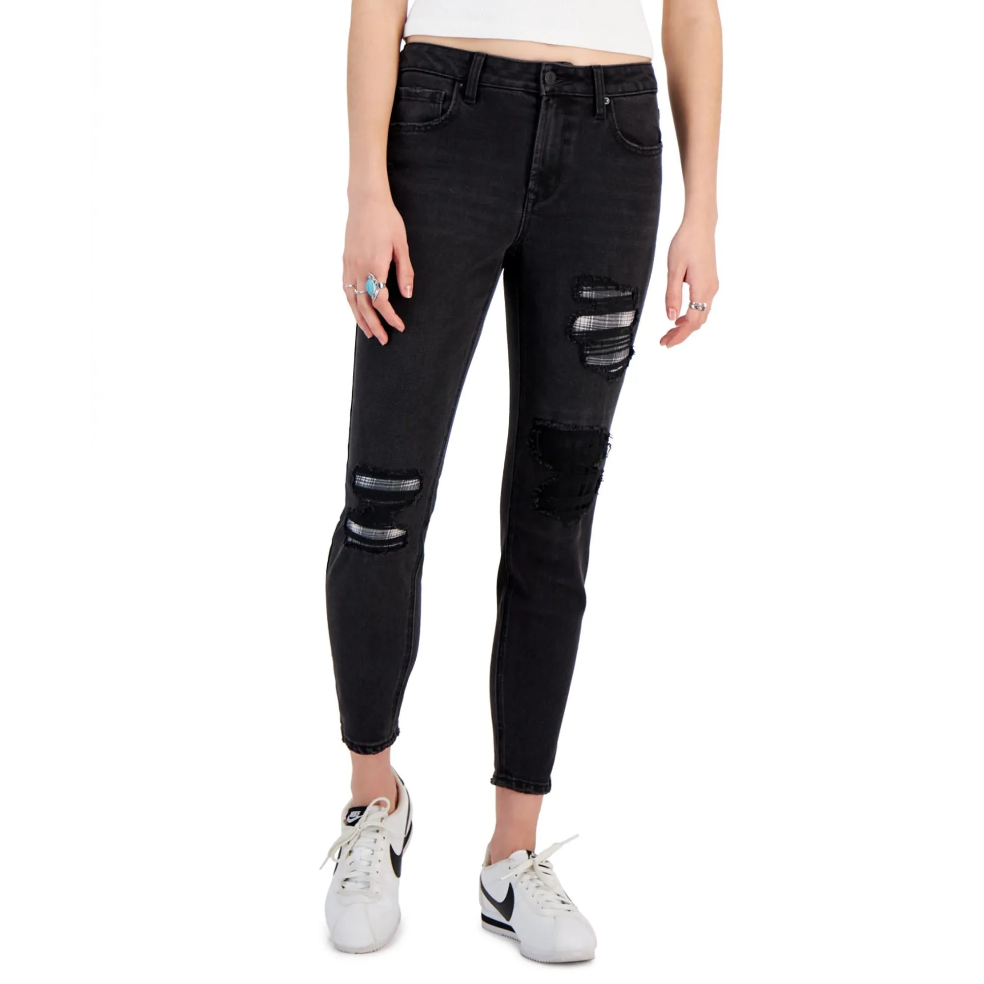Womens Distressed High Rise Skinny Jeans