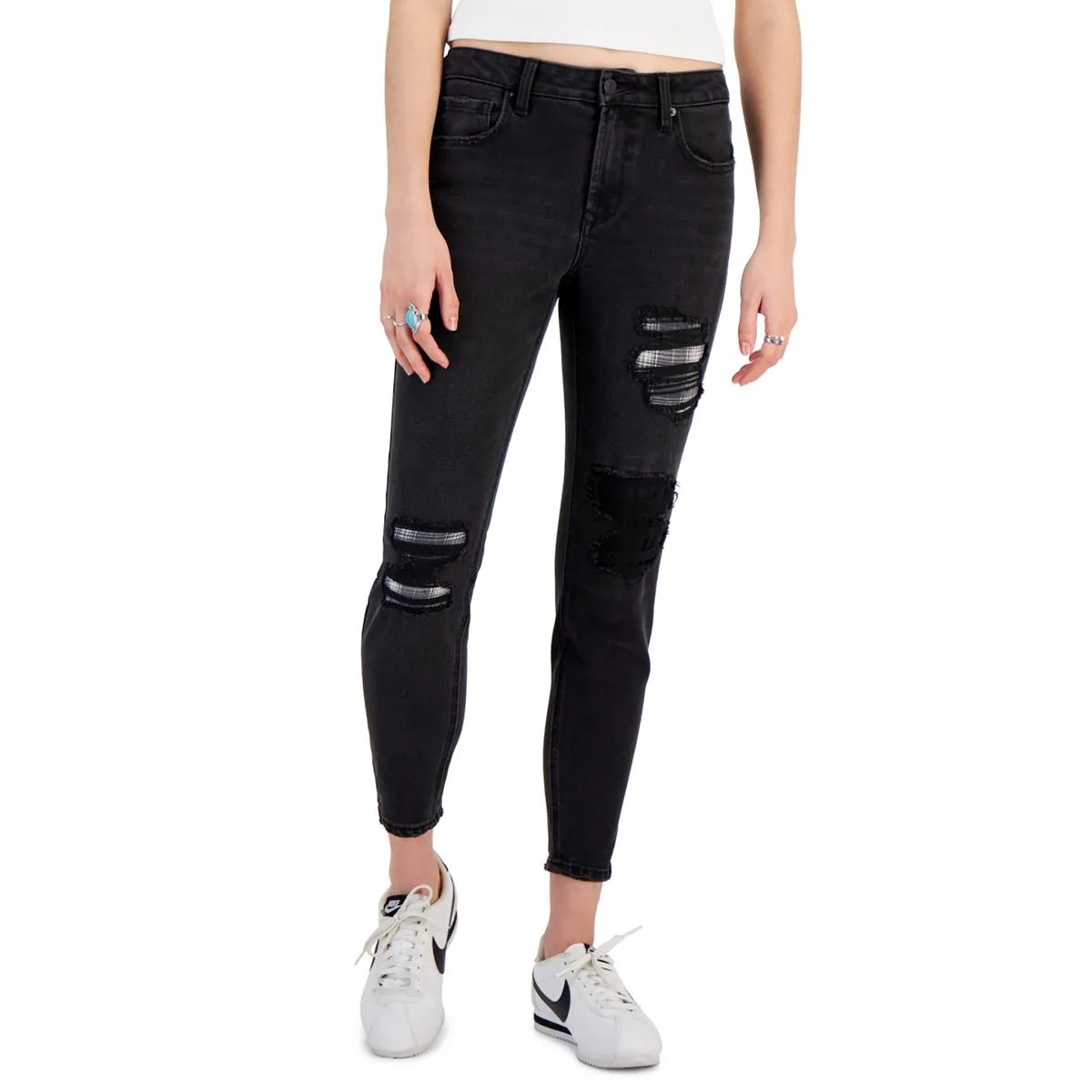 Womens Distressed High Rise Skinny Jeans