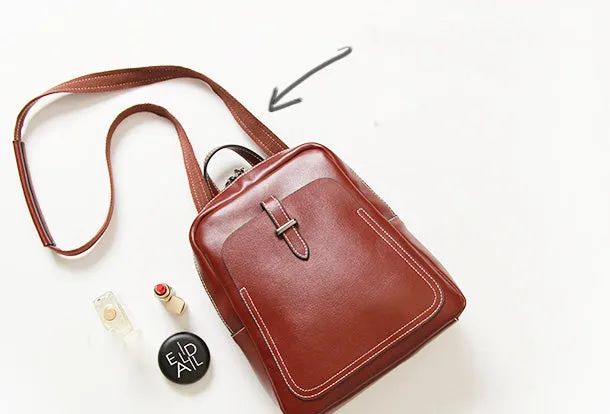Womens Leather Cute Vintage Backpack School Backpack Purse for Women