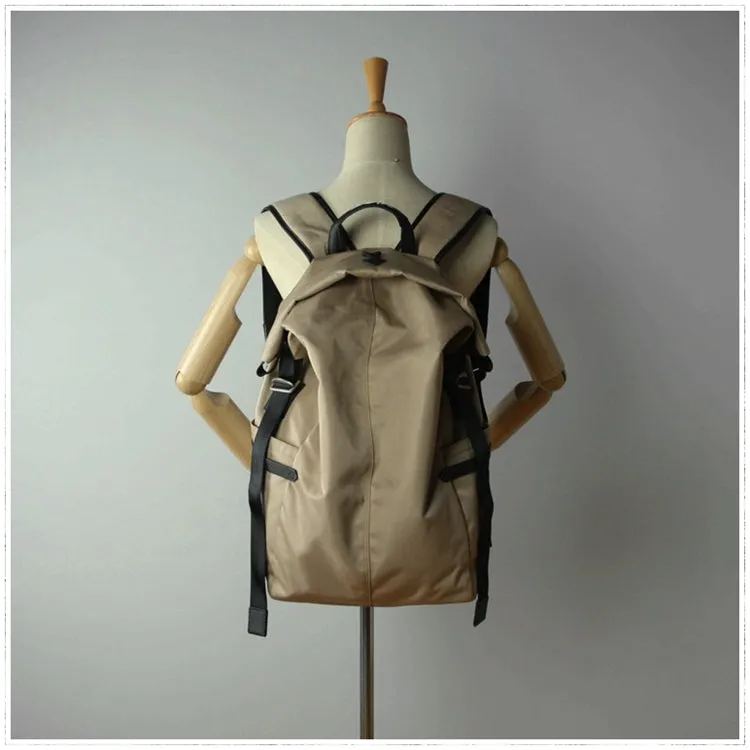 Womens Nylon Large Backpack Purse Khaki Nylon Travel Backpack School Rucksack for Ladies