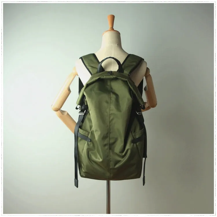 Womens Nylon Large Backpack Purse Khaki Nylon Travel Backpack School Rucksack for Ladies