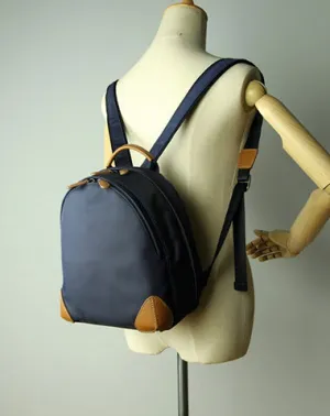 Womens Nylon Small Backpack Purse Dark Blue&Brown Best Mini Backpack Purse Nylon Rucksack for Ladies