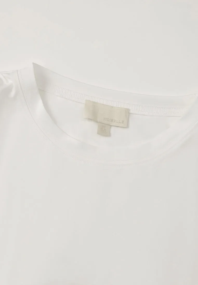 Wrinkle-detail Logo-stamp Cap-sleeve Shirt