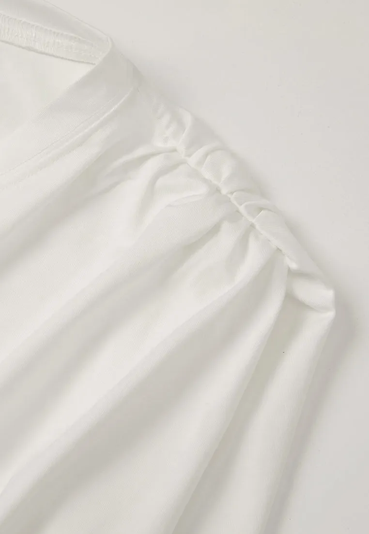Wrinkle-detail Logo-stamp Cap-sleeve Shirt