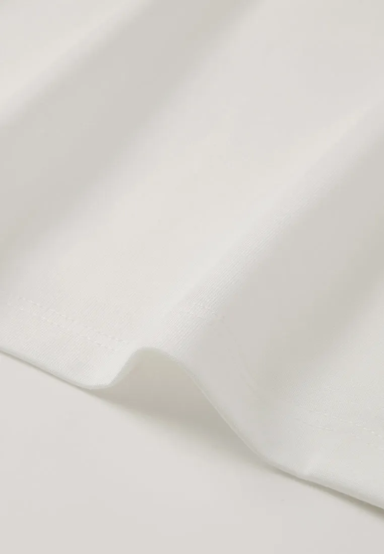 Wrinkle-detail Logo-stamp Cap-sleeve Shirt