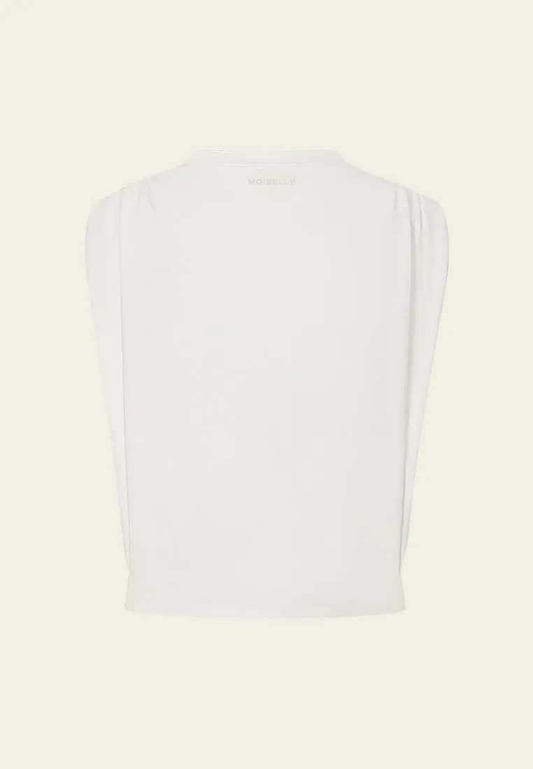 Wrinkle-detail Logo-stamp Cap-sleeve Shirt