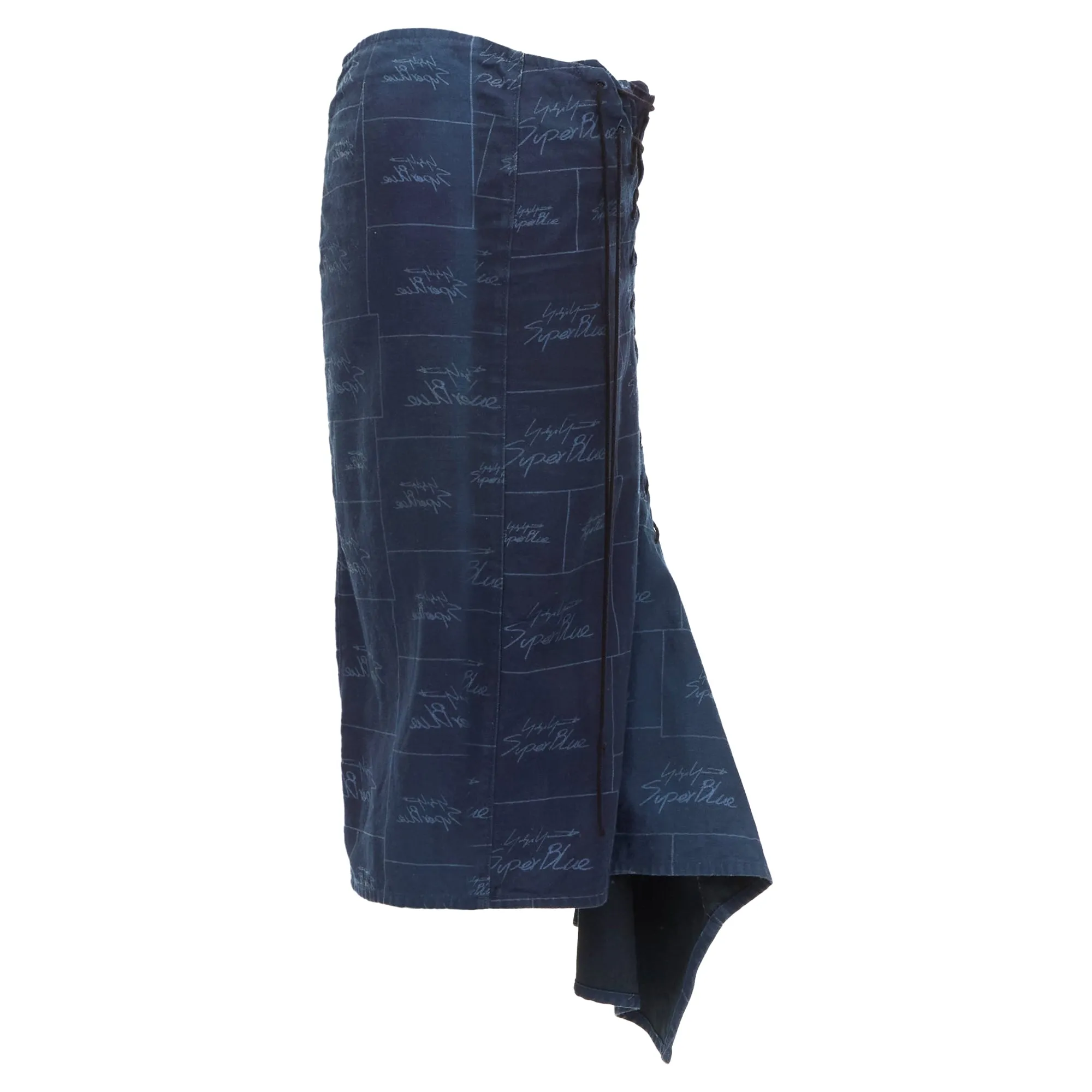 Yohji Yamamoto Noir Super cotton logo print laced up skirt