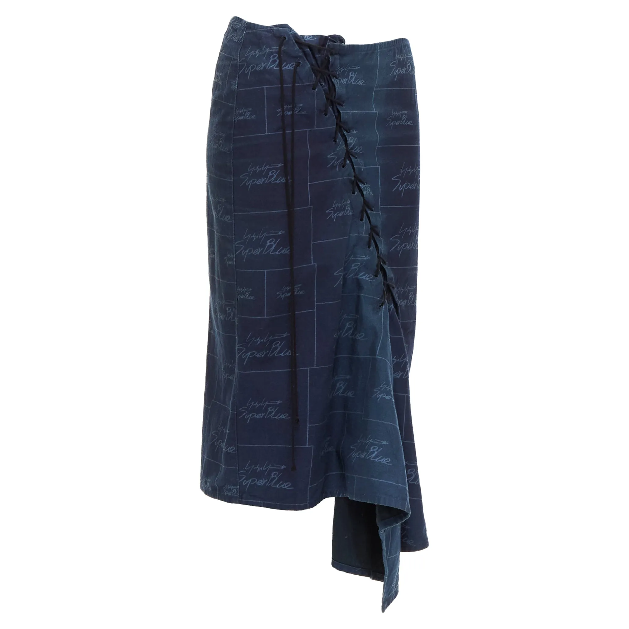 Yohji Yamamoto Noir Super cotton logo print laced up skirt