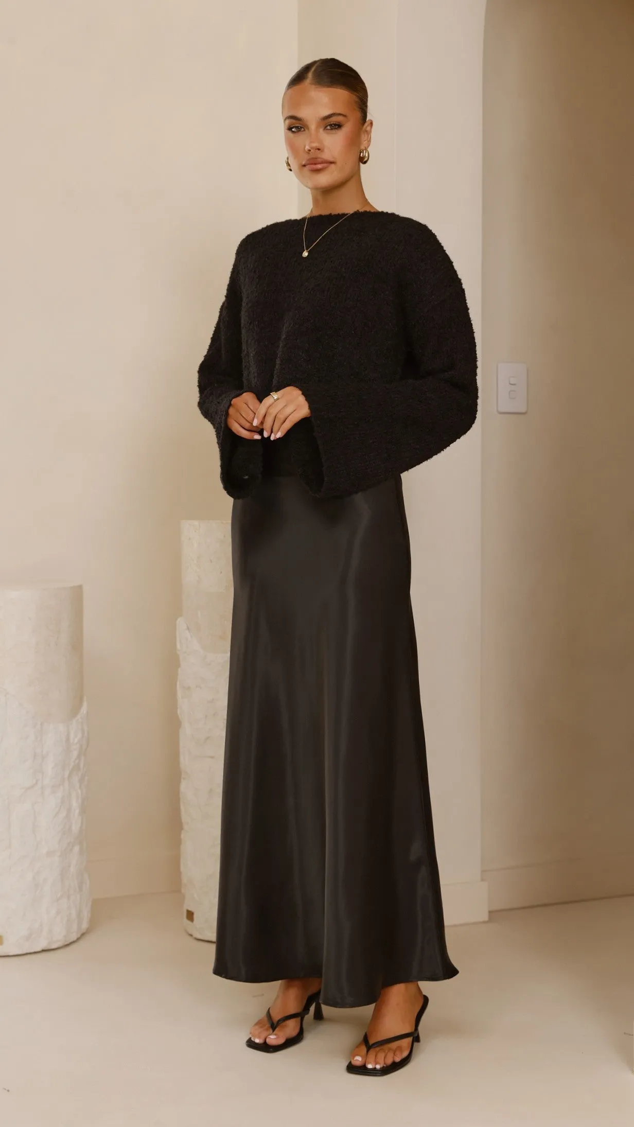 Zala Cropped Knit Sweater - Black