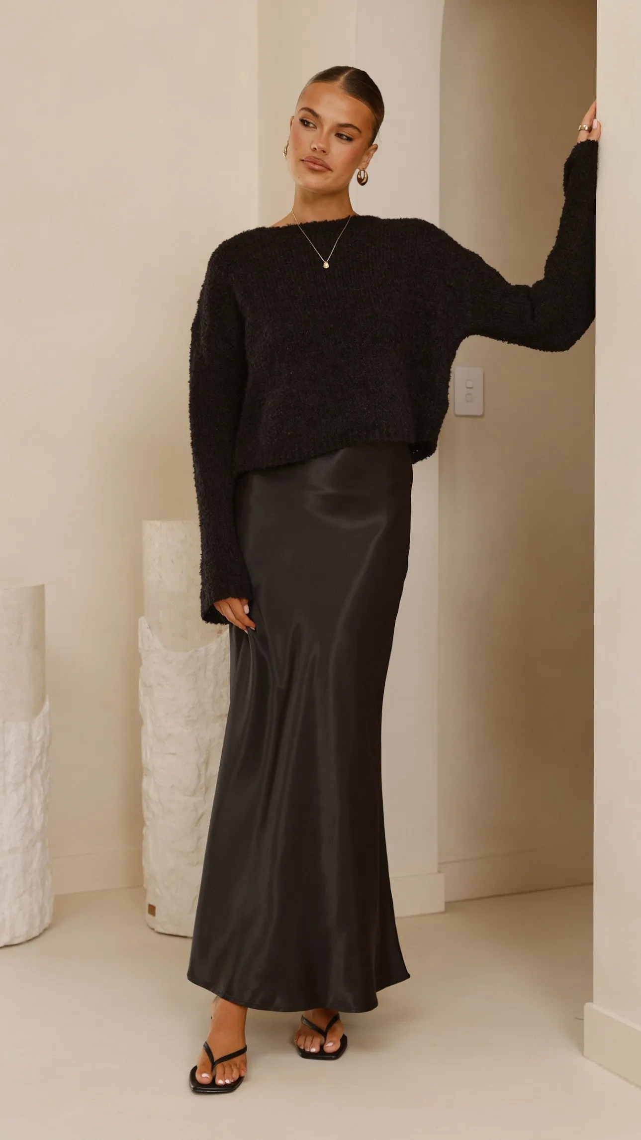 Zala Cropped Knit Sweater - Black