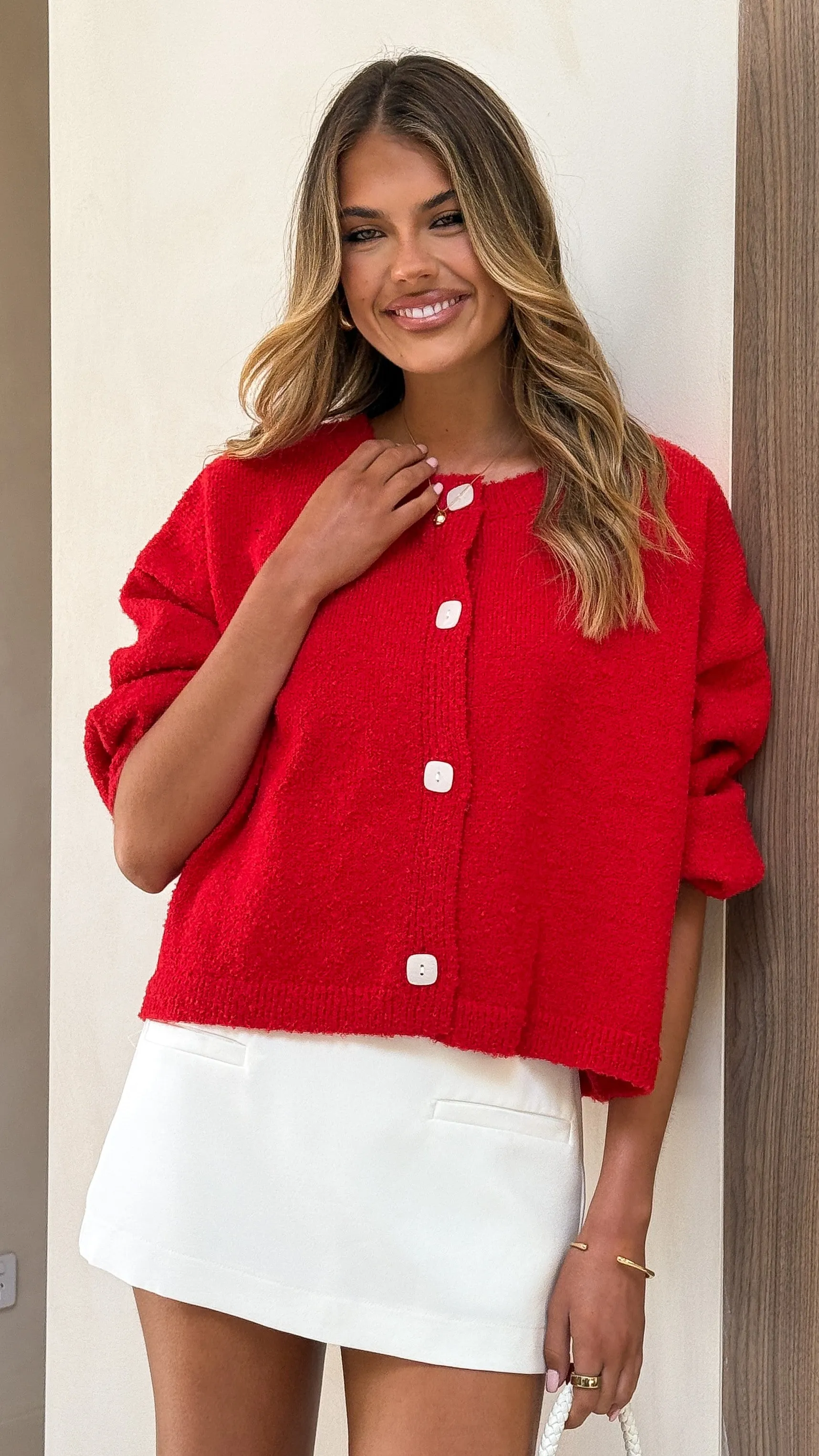 Zelara Knit Cardigan - Red